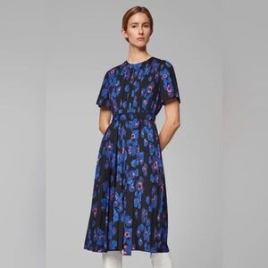 NWOT Hugo Boss Diplissee Pleated Floral Belted Dress